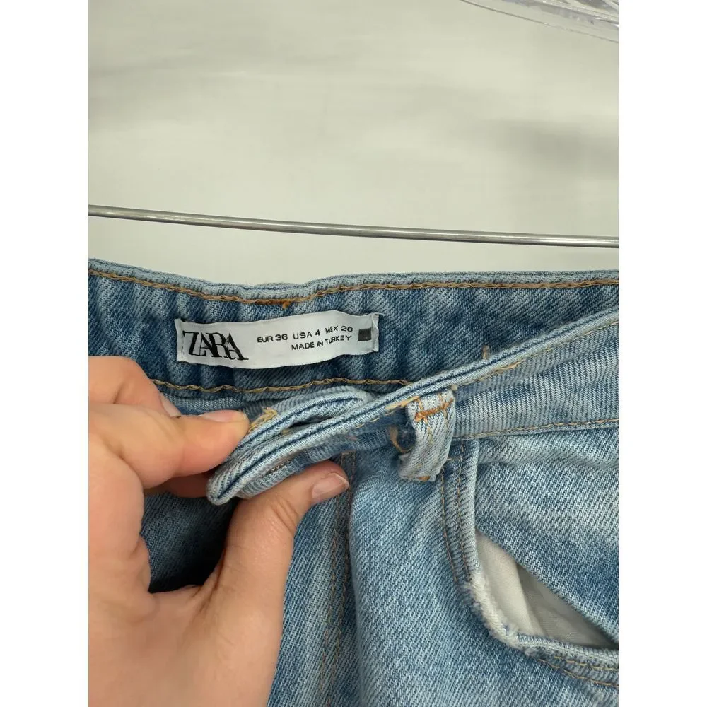 Zara‎ Jeans Womens Blue Denim Mom Fit High Rise Straight Leg Ankle Sz 4